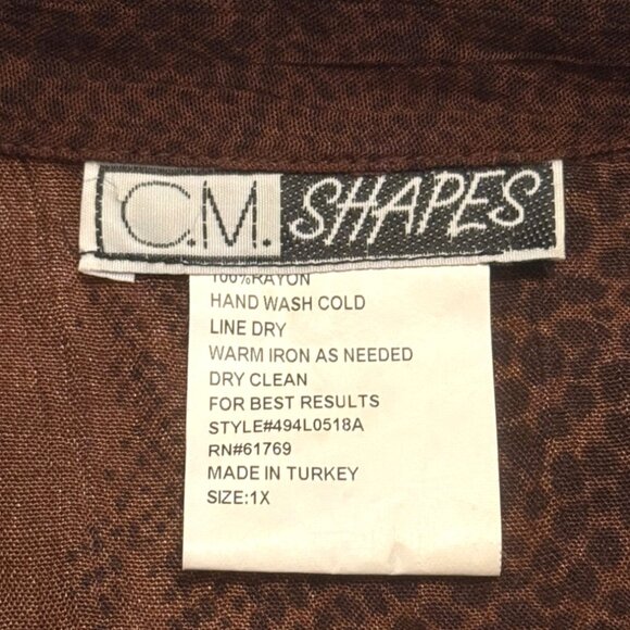 CM Shapes Brown Long Sleeve Printed Button Up Womens Shirt Top 1X 90s Y2K - Picture 8 of 8